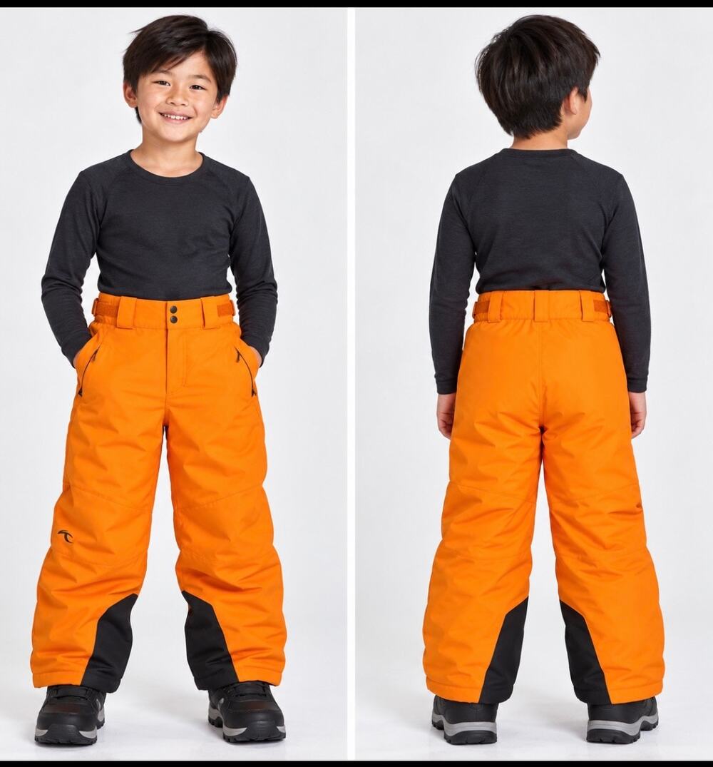 KJUS Boys Vector Ski Pants Orange Black Insulated Snowboard Pants Youth 8 (128)